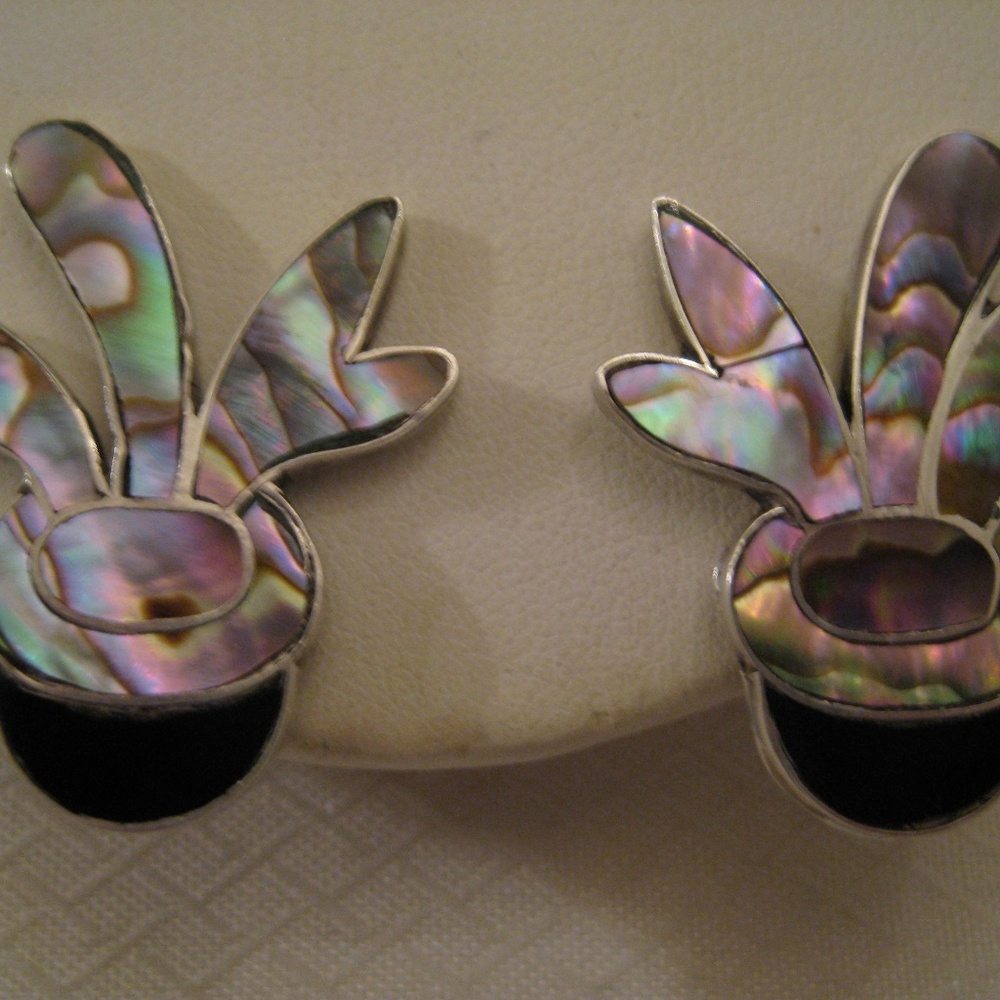 925 STERLING Abalone Mexican Earrings 1980s New